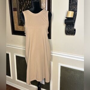 FP Movement Tan Sleeveless Dress • XS • Deep V Back • Side Slits